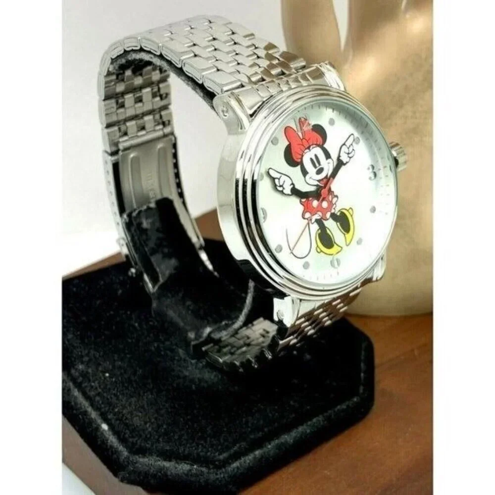 Disney Minnie Mouse Men's Watch W001881 Silver Tone Stainless Steel 44mm Quartz